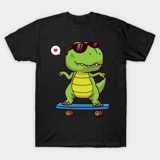 Cute Dino Playing Skateboard T-Shirt